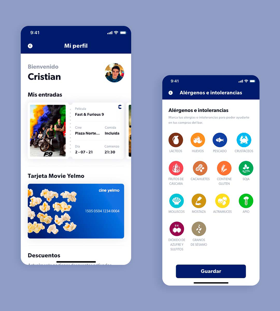 Perfil del usuario en la App Cine Yelmo